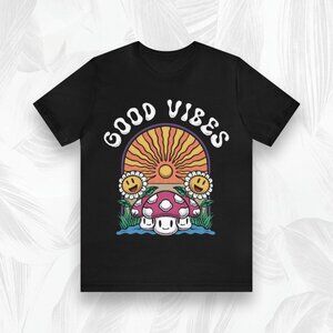 Good Vibes Mushroom T-Shirt | Psychedelic Smiley Mushroom Graphic Tee